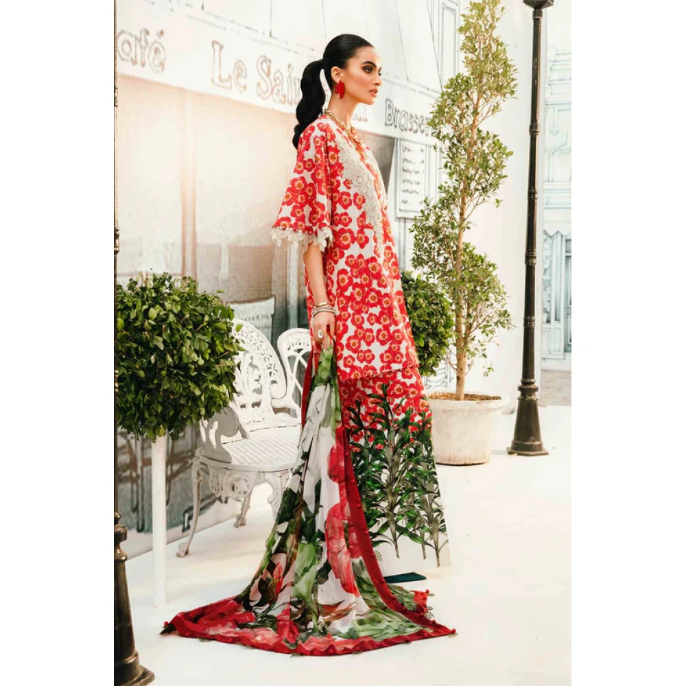 Pakistani clothing brands Maria B M.Prints Unstitched Eid II 2025’, 3-piece lawn suit, MPT-2606-B, side look