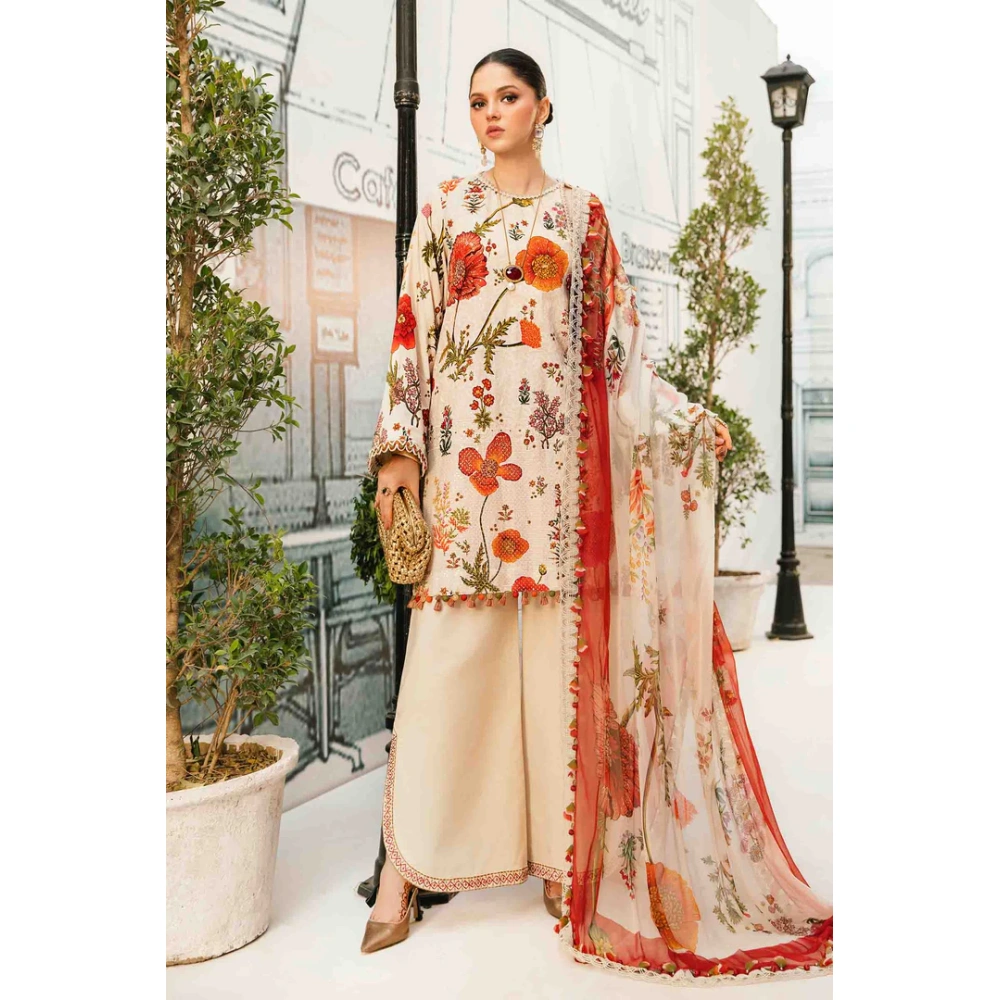 Maria B M. Prints Unstitched Eid II 2025’ “MPT-2607-A”, 3-piece Pakistani designer lawn suits in the UK- Zee Collections. FRONT