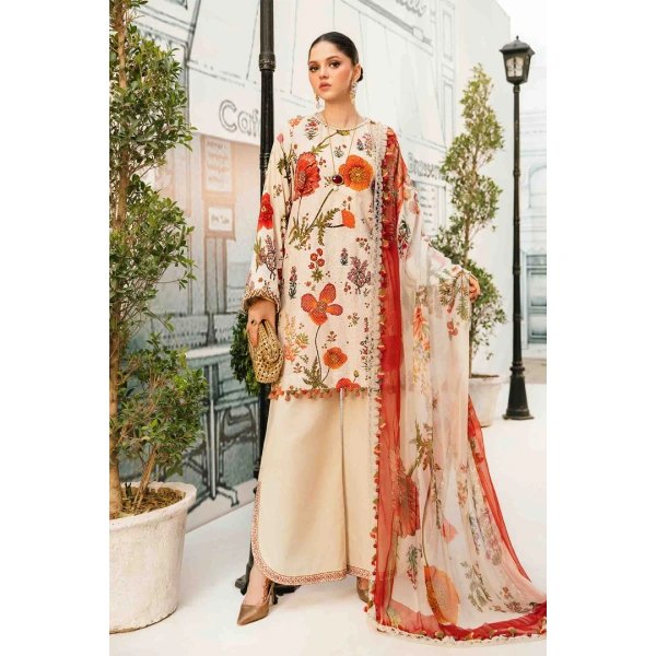 Maria B M. Prints Unstitched Eid II 2025’ “MPT-2607-A”, 3-piece Pakistani designer lawn suits in the UK- Zee Collections. FRONT