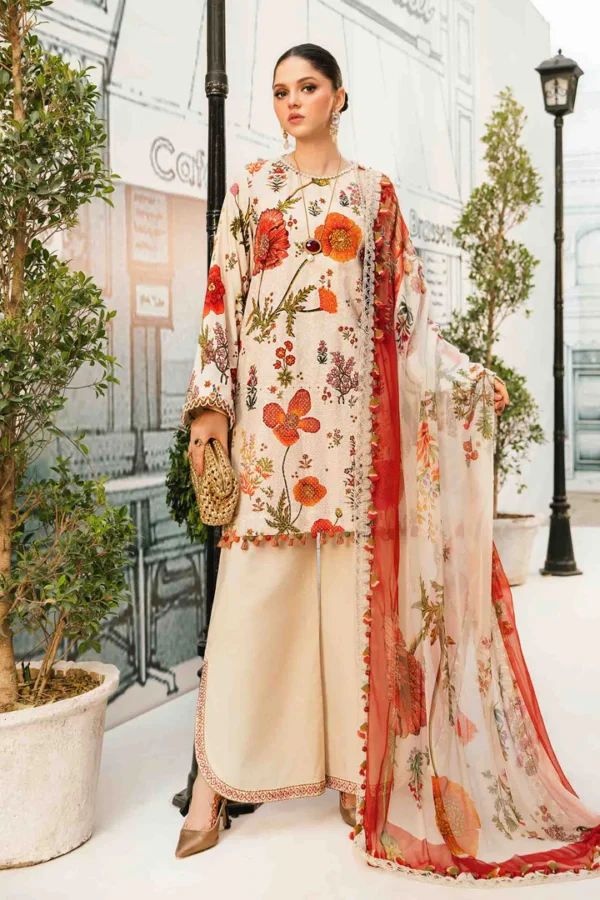 Maria B M. Prints Unstitched Eid II 2025’ “MPT-2607-A”, 3-piece Pakistani designer lawn suits in the UK- Zee Collections. FRONT