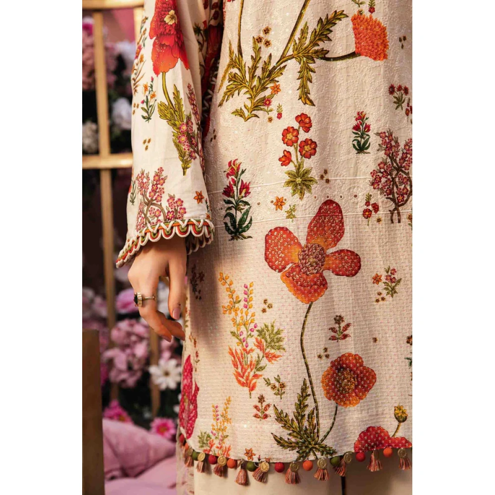 Maria B M. Prints Unstitched Eid II 2025’ “MPT-2607-A”, 3-piece Pakistani designer lawn suits in the UK- Zee Collections. SHIRT SLEEVES