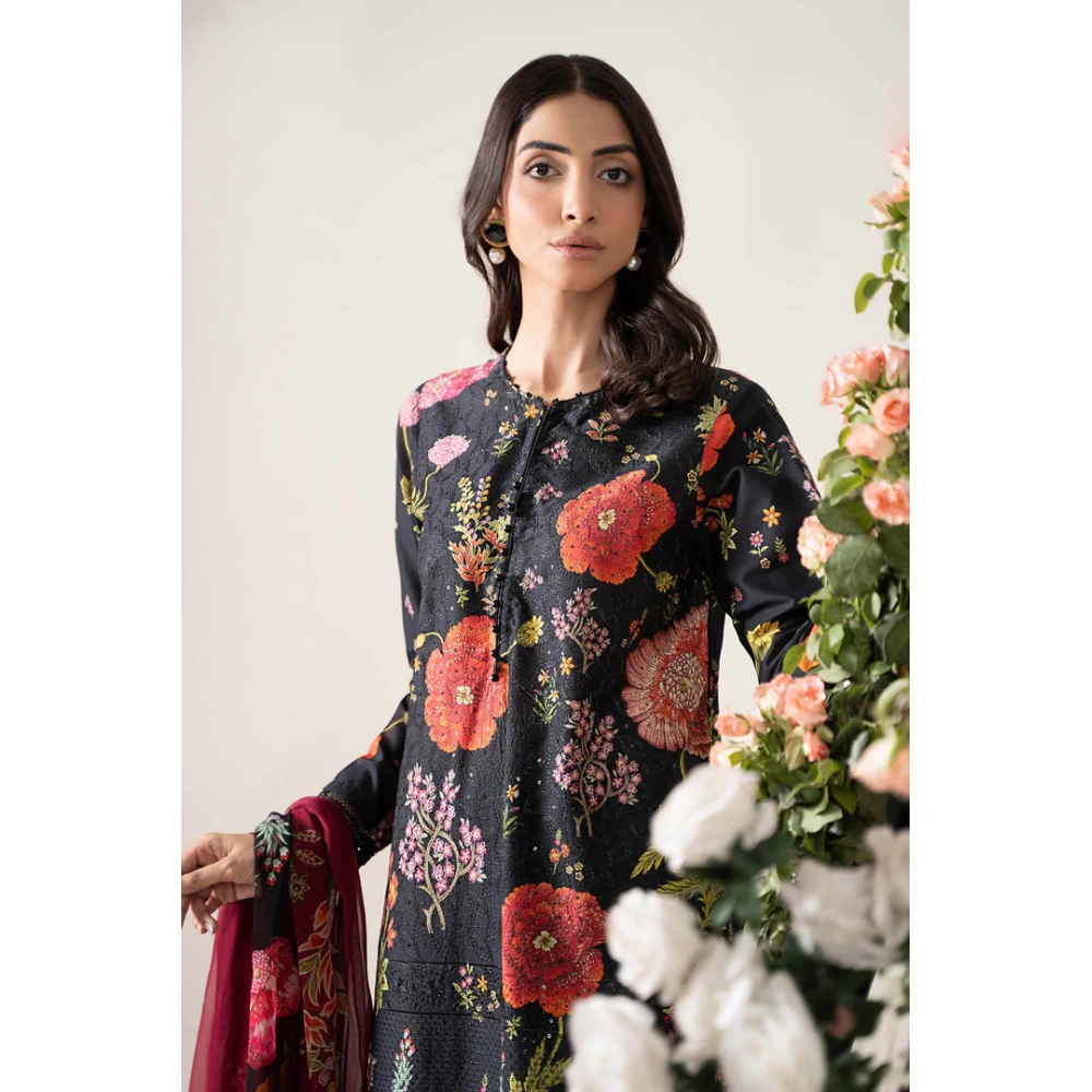 Maria B M. Prints Unstitched Eid II 2025’ “MPT-2607-B”, 3-piece Pakistani designer lawn suits in the UK- Zee Collections. FRONT shirt
