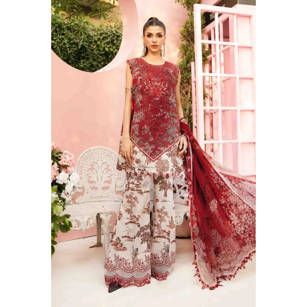Maria B M. Prints Unstitched Eid II 2025’ “MPT-2608-a”, 3-piece Pakistani designer lawn suits in the UK- Zee Collections. FRONT