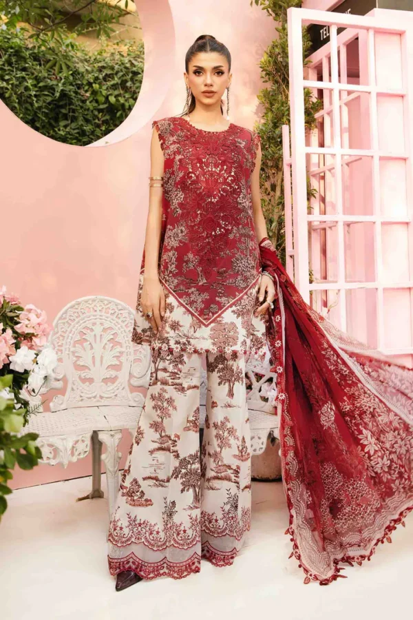 Maria B M. Prints Unstitched Eid II 2025’ “MPT-2608-a”, 3-piece Pakistani designer lawn suits in the UK- Zee Collections. FRONT