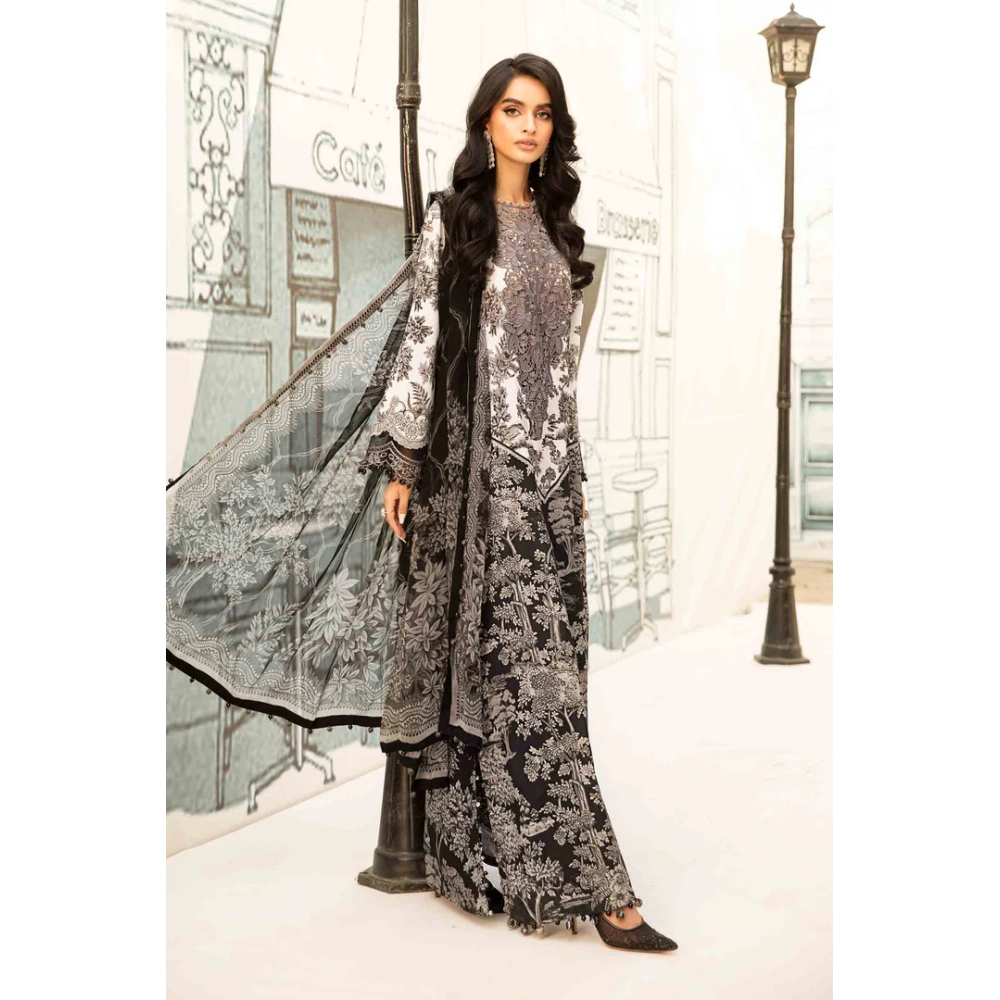 Maria B M. Prints Unstitched Eid II 2025’ “MPT-2608-B”, 3-piece Pakistani designer lawn suits in the UK- Zee Collections. FRONT