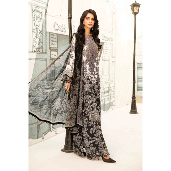 Maria B M. Prints Unstitched Eid II 2025’ “MPT-2608-B”, 3-piece Pakistani designer lawn suits in the UK- Zee Collections. FRONT