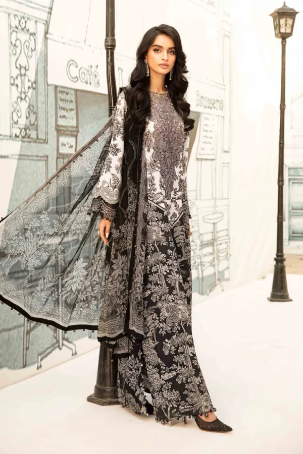 Maria B M. Prints Unstitched Eid II 2025’ “MPT-2608-B”, 3-piece Pakistani designer lawn suits in the UK- Zee Collections. FRONT