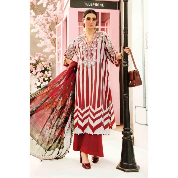 Maria B M. Prints Unstitched Eid II 2025’ “MPT-2609-A”, 3-piece Pakistani designer lawn suits in the UK- Zee Collections. FRONT