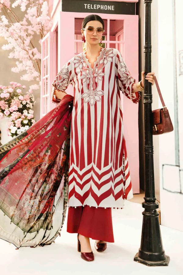 Maria B M. Prints Unstitched Eid II 2025’ “MPT-2609-A”, 3-piece Pakistani designer lawn suits in the UK- Zee Collections. FRONT