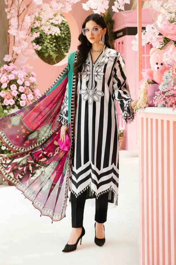 Maria B M. Prints Unstitched Eid II 2025’ “MPT-2609-B”, 3-piece Pakistani designer lawn suits in the UK- Zee Collections. FRONT