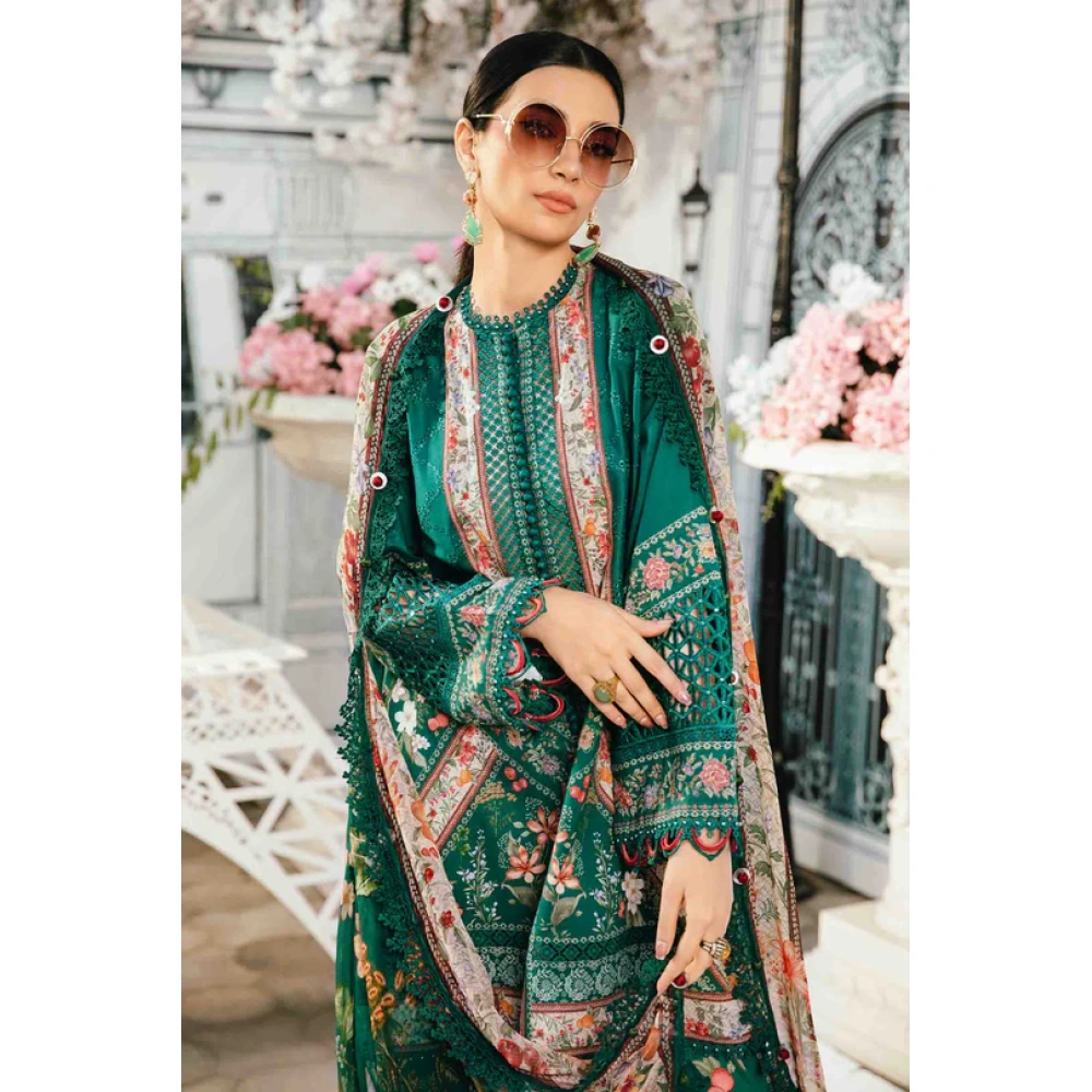 Pakistani clothing brands Maria B M.Prints Unstitched Eid II 2025’, 3-piece lawn suit, MPT-2610-A, front kameez and dupatta