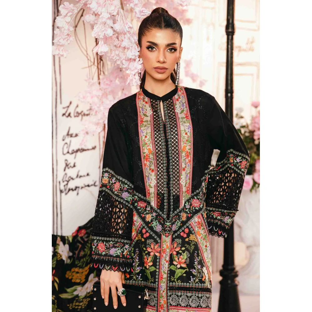 Pakistani clothing brands Maria B M.Prints Unstitched Eid II 2025’, 3-piece lawn suit, MPT-2610-B, front shirt