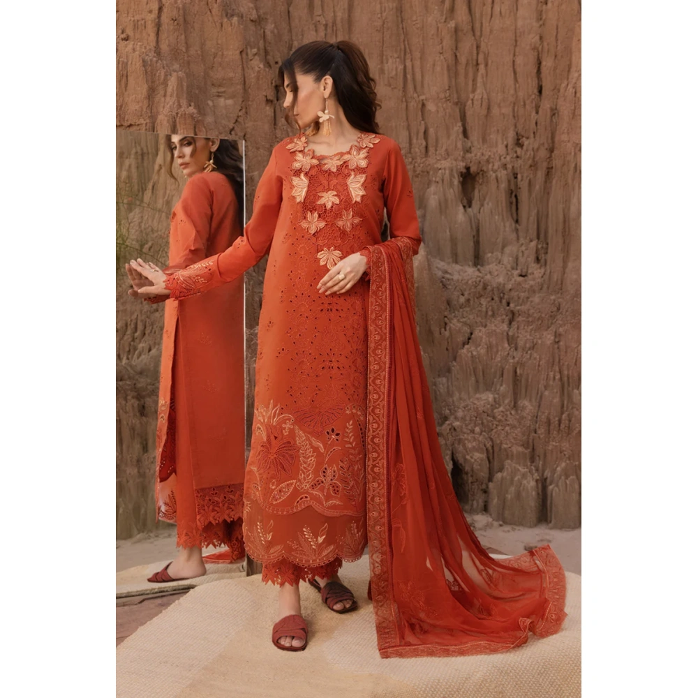 Rang Rasiya Premium Eid Collection 2025 | Mahi, 3-piece Pakistani designer lawn suits in the UK- Zee Collections. FRONT kameez and dupatta