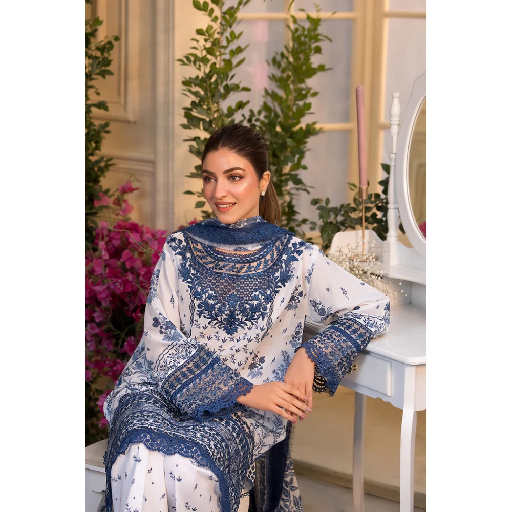 Pakistani clothing brands Sobia Nazir PK Vital Collection 2025, unstitched 3-piece lawn embroidered suit, Design 10B, front neck design