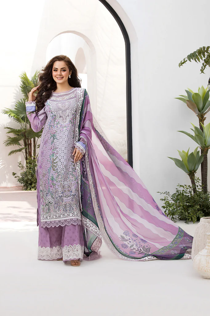 Pakistani clothing brands Sobia Nazir PK Vital Collection 2025, unstitched 3-piece lawn embroidered suit, Design 12b, front