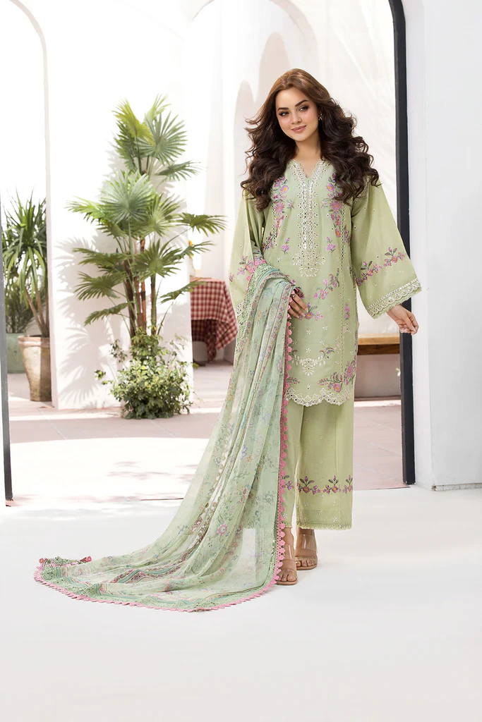 Pakistani clothing brands Sobia Nazir PK Vital Collection 2025, unstitched 3-piece lawn embroidered suit, Design 1A, front