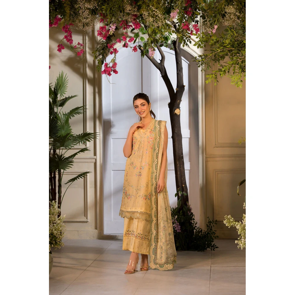 Pakistani clothing brands Sobia Nazir PK Vital Collection 2025, unstitched 3-piece lawn embroidered suit, Design 1B