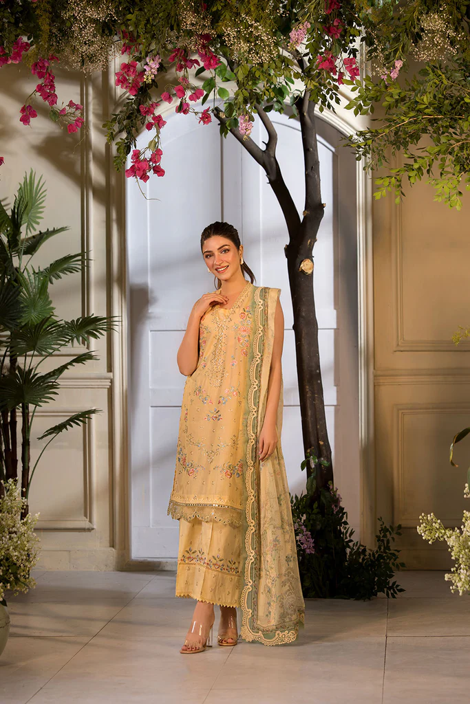 Pakistani clothing brands Sobia Nazir PK Vital Collection 2025, unstitched 3-piece lawn embroidered suit, Design 1B