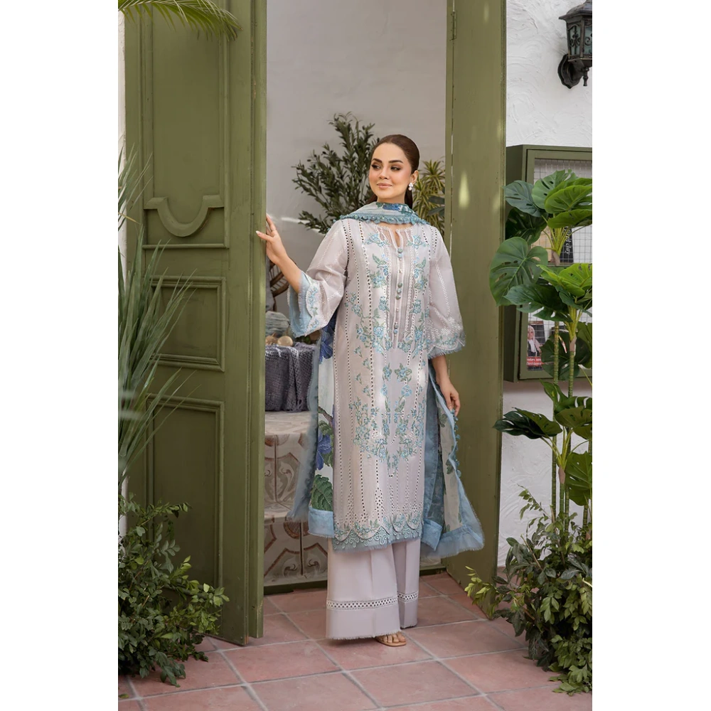 Pakistani clothing brands Sobia Nazir PK Vital Collection 2025, unstitched 3-piece lawn embroidered suit, Design 2b, front shirt design