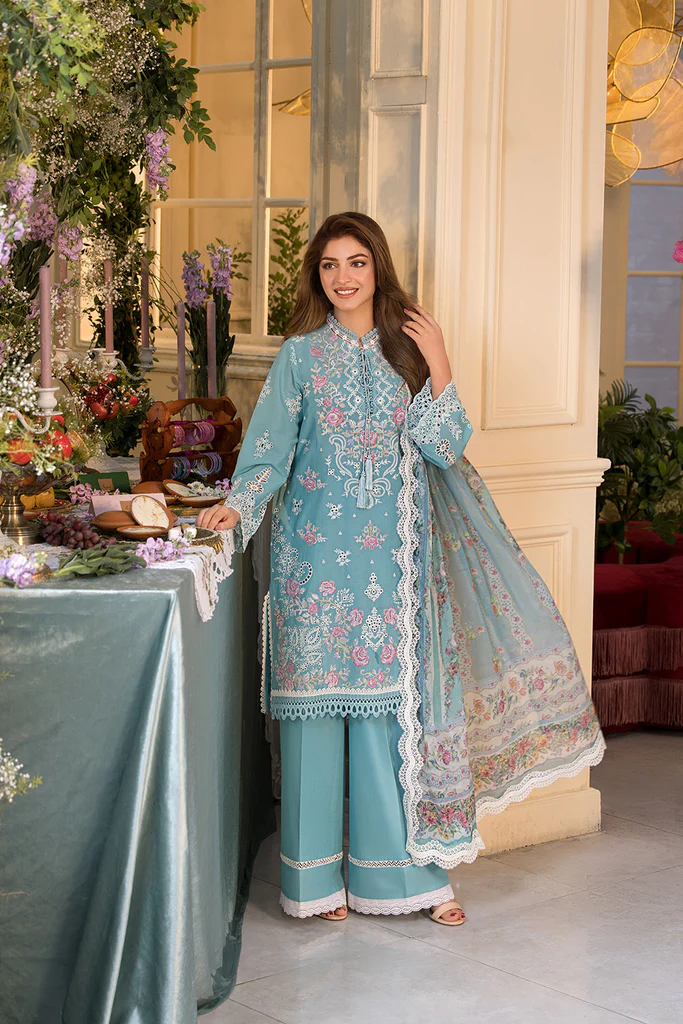 Pakistani clothing brands Sobia Nazir PK Vital Collection 2025, unstitched 3-piece lawn embroidered suit, Design 3a, front shirt