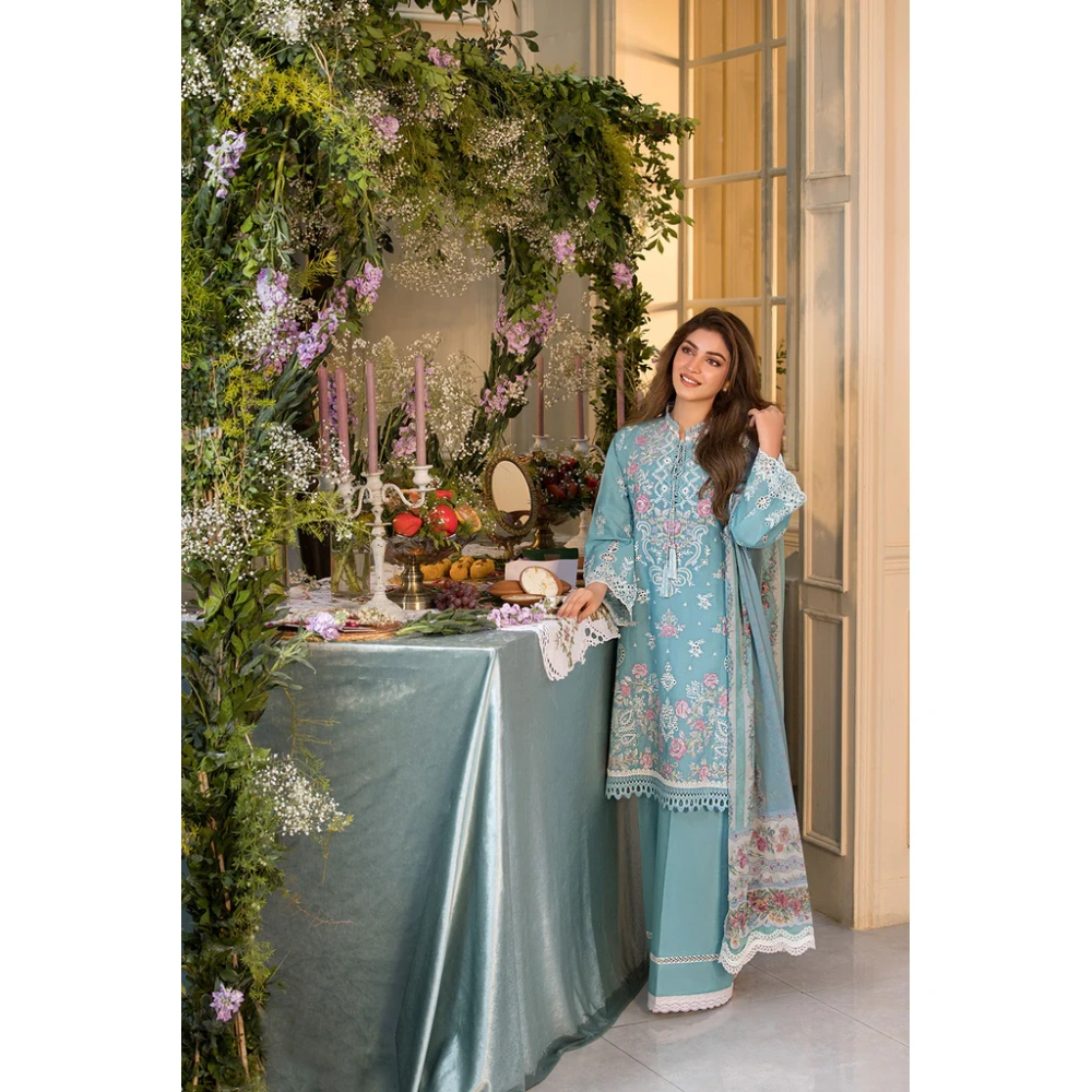 Pakistani clothing brands Sobia Nazir PK Vital Collection 2025, unstitched 3-piece lawn embroidered suit, Design 3a