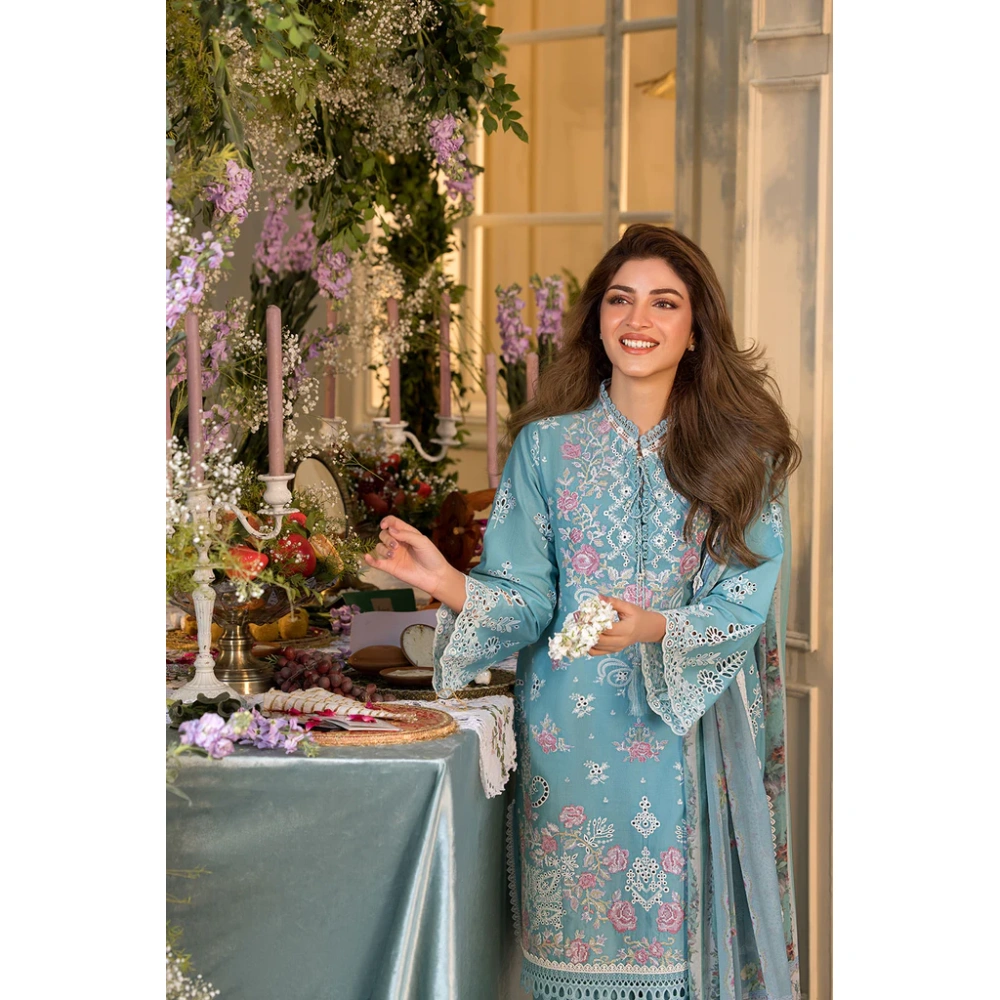 Pakistani clothing brands Sobia Nazir PK Vital Collection 2025, unstitched 3-piece lawn embroidered suit, Design 3a, sleeves style