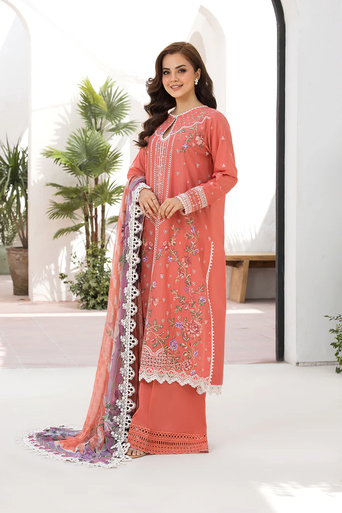 Pakistani clothing brands Sobia Nazir PK Vital Collection 2025, unstitched 3-piece lawn embroidered suit, Design 4a