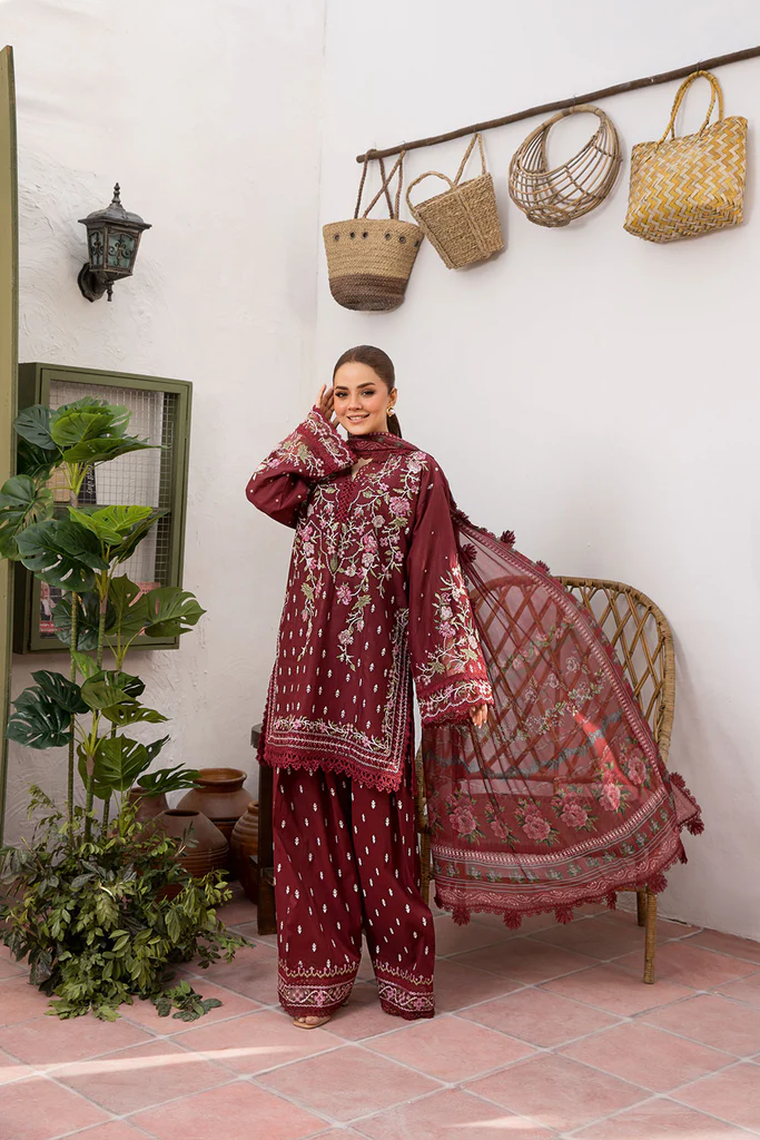 Pakistani clothing brands Sobia Nazir PK Vital Collection 2025, unstitched 3-piece lawn embroidered suit, Design 5b, front