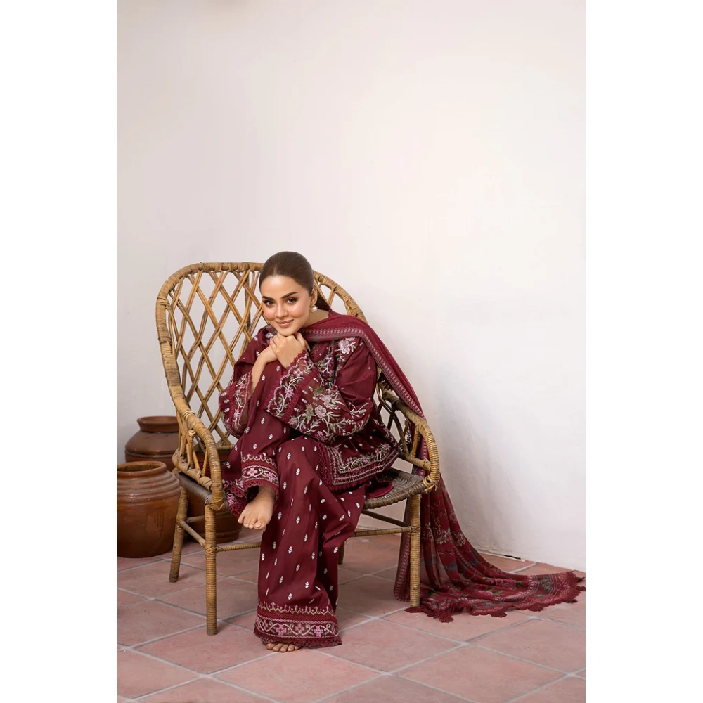 Pakistani clothing brands Sobia Nazir PK Vital Collection 2025, unstitched 3-piece lawn embroidered suit, Design 5b, sleever & trouser design