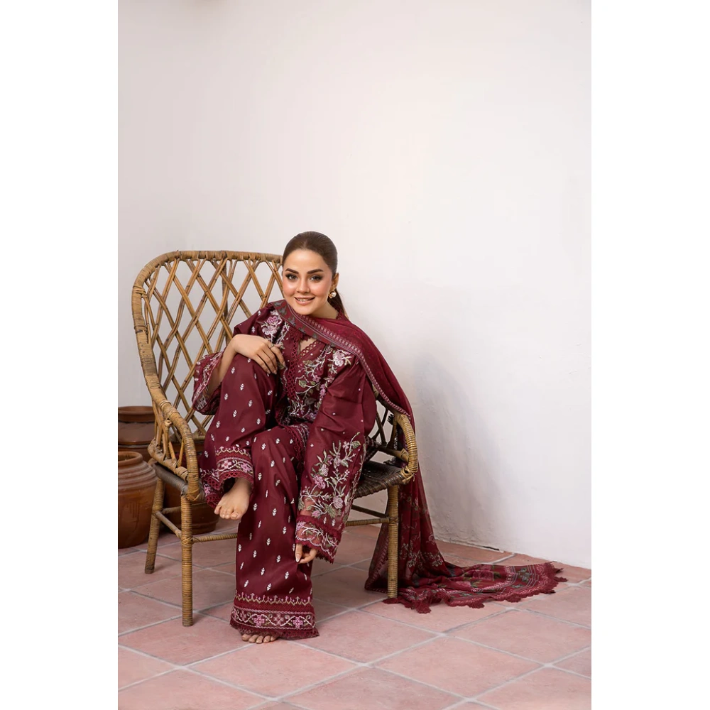 Pakistani clothing brands Sobia Nazir PK Vital Collection 2025, unstitched 3-piece lawn embroidered suit, Design 5b, sleeves embroidery