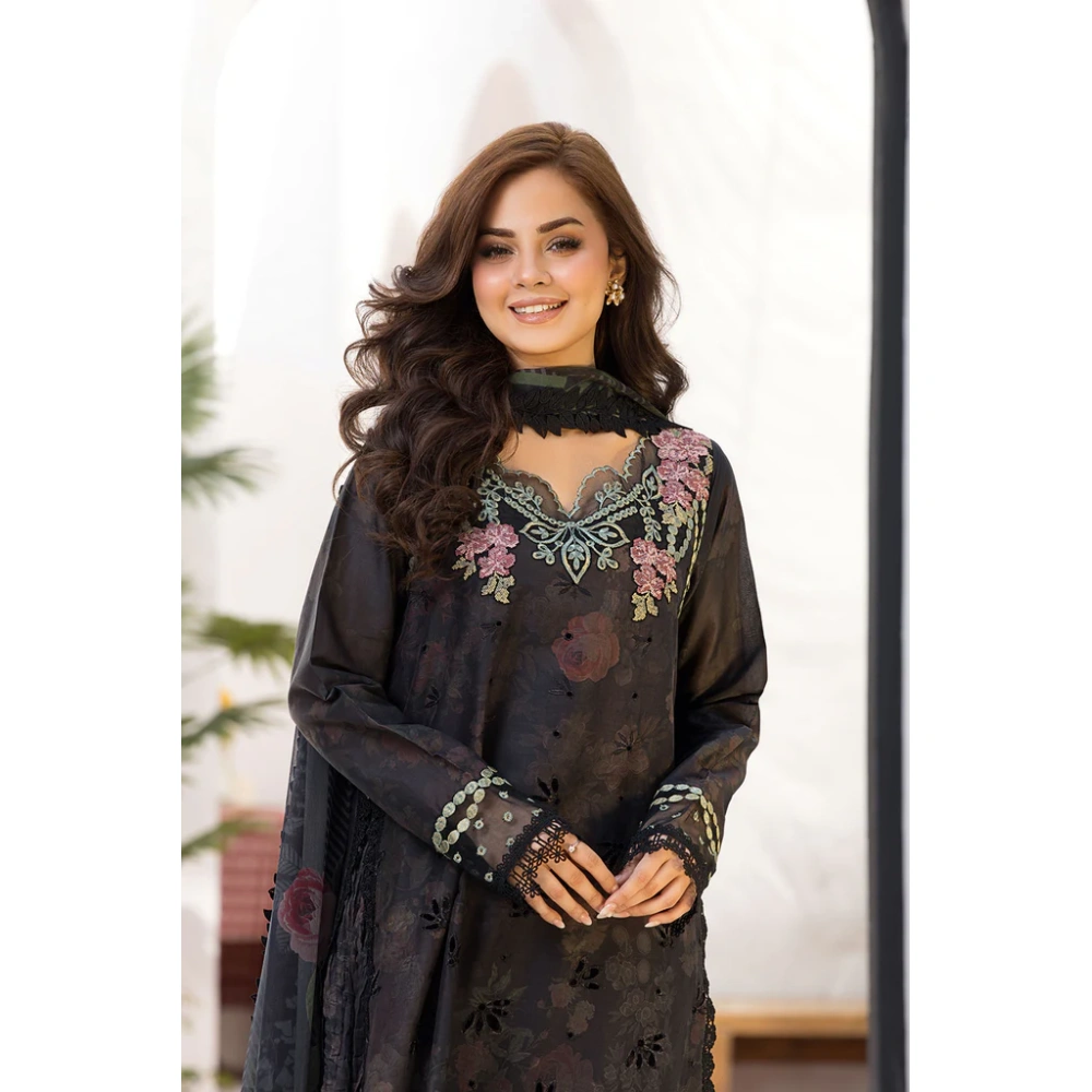 Pakistani clothing brands Sobia Nazir PK Vital Collection 2025, unstitched 3-piece lawn embroidered suit, Design 8a, front shirt neck design