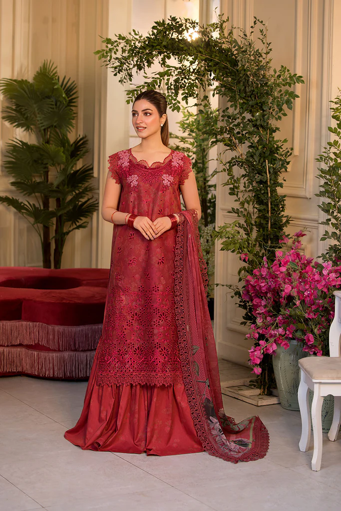 Pakistani clothing brands Sobia Nazir PK Vital Collection 2025, unstitched 3-piece lawn embroidered suit, Design 8b, front