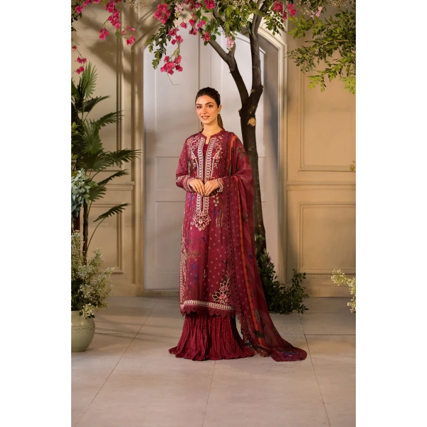 Pakistani clothing brands Sobia Nazir PK Vital Collection 2025, unstitched 3-piece lawn embroidered suit, Design 9a, front