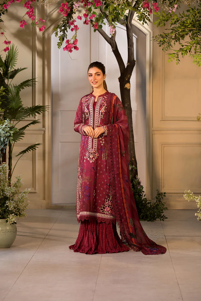 Pakistani clothing brands Sobia Nazir PK Vital Collection 2025, unstitched 3-piece lawn embroidered suit, Design 9a, front