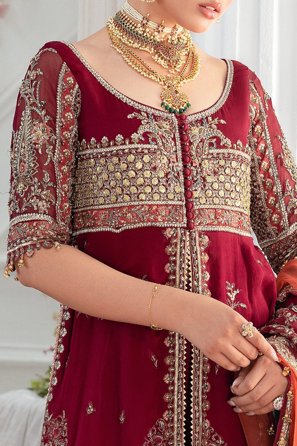 Charizma DD5-03 – Diamond Dust Chiffon Collection. A festive unstitched 3-piece suit with detailed adda work, paneled embroidery, and elegant organza dupatta.