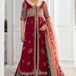 Charizma DD5-03 unstitched chiffon suit with embroidered panels, adda work, organza dupatta - Diamond Dust, red bridal dress