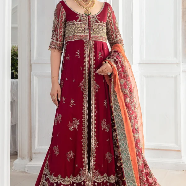 Charizma DD5-03 unstitched chiffon suit with embroidered panels, adda work, organza dupatta, and raw silk trouser – Diamond Dust Collection 2025 full Image