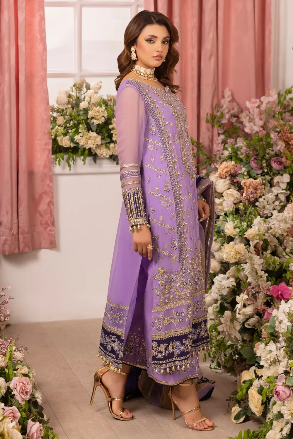Charizma DD5-05 unstitched chiffon suit with adda work embroidery, organza dupatta, and dyed raw silk trouser – Diamond Dust Collection 2025 Full image