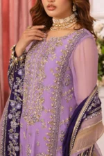 Charizma DD5-05 unstitched chiffon suit with adda work embroidery, organza dupatta, and dyed raw silk trouser – Diamond Dust Collection 2025 neak