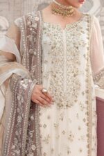 Charizma DD5-07 unstitched chiffon suit with adda embroidery, organza dupatta, and dyed raw silk trouser – Diamond Dust Collection 2025