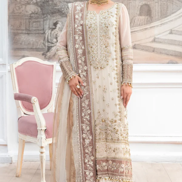 Charizma DD5-07 unstitched chiffon suit with adda embroidery, organza dupatta, and dyed raw silk trouser – Diamond Dust Collection 2025 full image