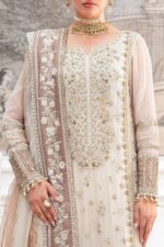 Charizma DD5-07 unstitched chiffon suit with adda embroidery, organza dupatta, and dyed raw silk trouser – Diamond Dust Collection 2025 Neck design