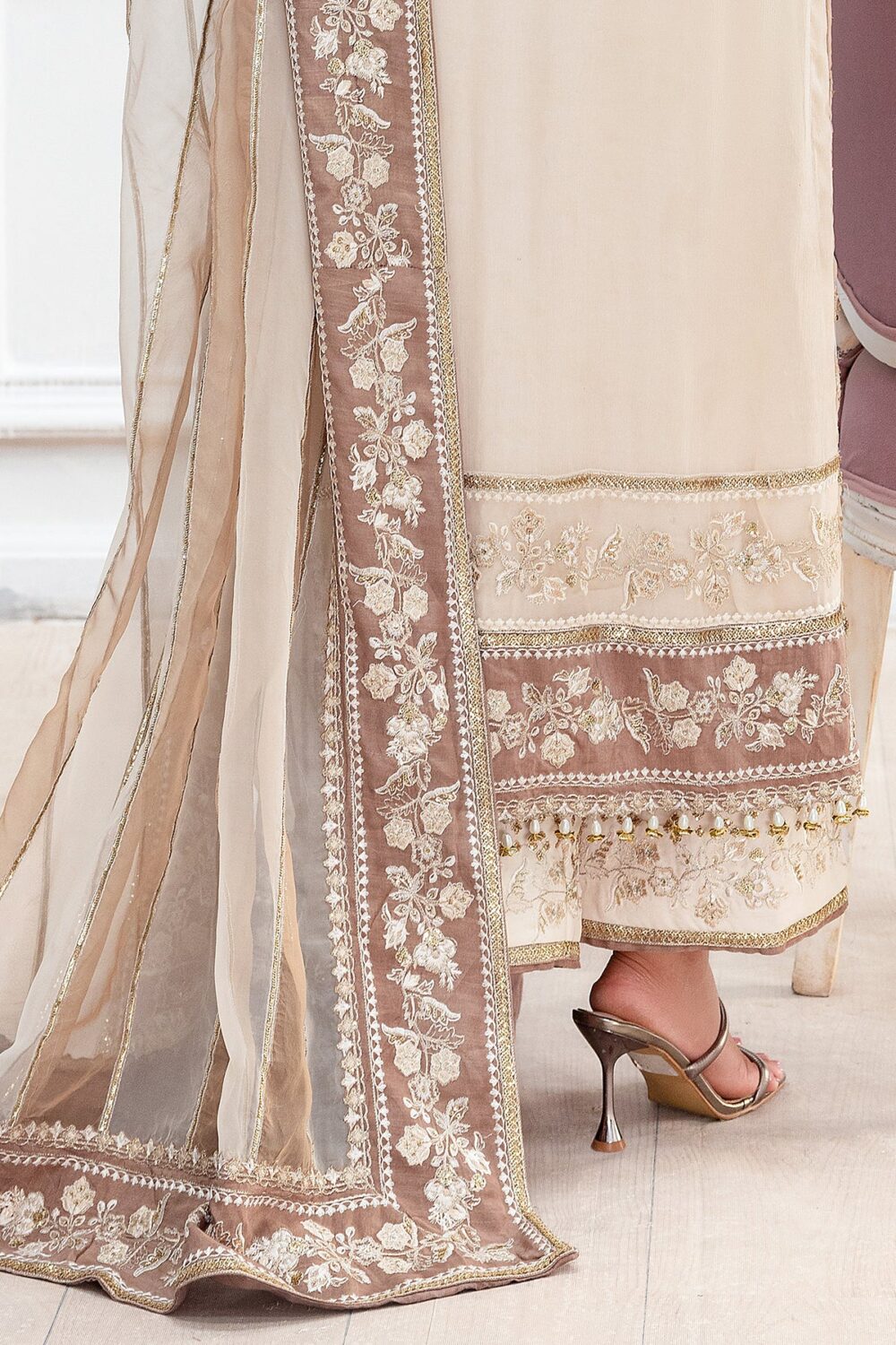 Charizma DD5-07 unstitched chiffon suit with adda embroidery, organza dupatta, and dyed raw silk trouser – Diamond Dust Collection 2025 border