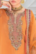 Charizma DD5-06 unstitched chiffon suit with embroidery, adda work, organza dupatta, and raw silk trouser – Diamond Dust Collection 2025