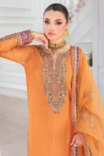 Charizma DD5-06 unstitched chiffon suit with embroidery, adda work, organza dupatta, and raw silk trouser – Diamond Dust Collection 2025