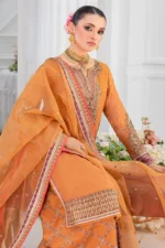 Charizma DD5-06 unstitched chiffon suit with embroidery, adda work, organza dupatta, and raw silk trouser – Diamond Dust Collection 2025