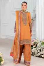 Charizma DD5-06 unstitched chiffon suit with embroidery, adda work, organza dupatta, and raw silk trouser – Diamond Dust Collection 2025
