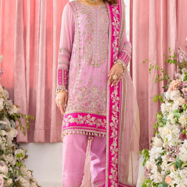 Charizma diamon dust embroidered chiffon | dd501, 3-piece Pakistani designer chiffon suits in the UK- Zee Collections. FRONT