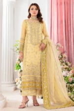 Charizma diamon dust embroidered chiffon | dd502, yellow, 3-piece Pakistani designer chiffon suits in the UK- Zee Collections. FRONT