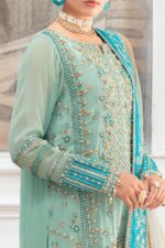 Charizma DD5-07 unstitched chiffon suit with embroidered shirt, organza dupatta, and dyed raw silk trouser – Diamond Dust Collection 2025 sleeves design